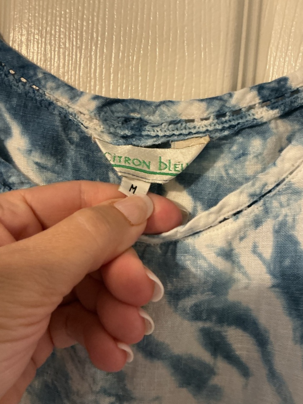 Citron Bleu Blue Tie Dye Tank Top Linen Relaxed Boho M - Picture 5 of 11
